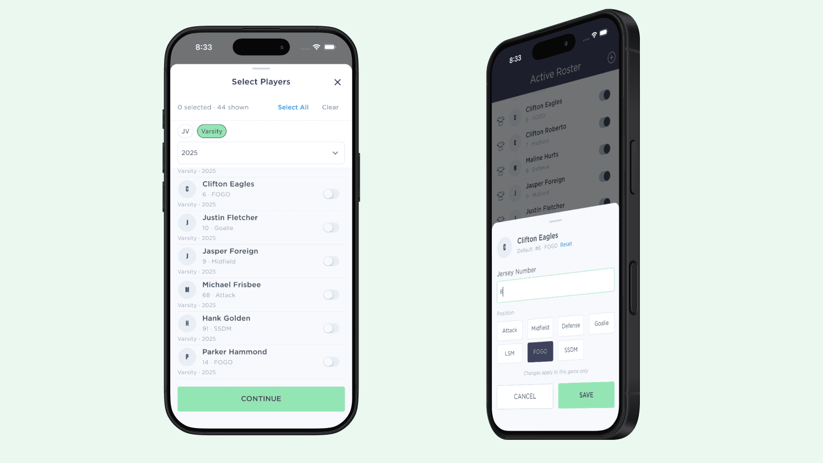 Roster management screenshot